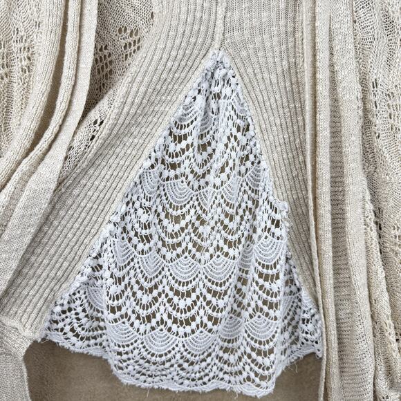Womens Crochet Top Open Knit Lace Cardigan Beige Cream Boho Cottage Slouchy Sz S - Picture 4 of 9